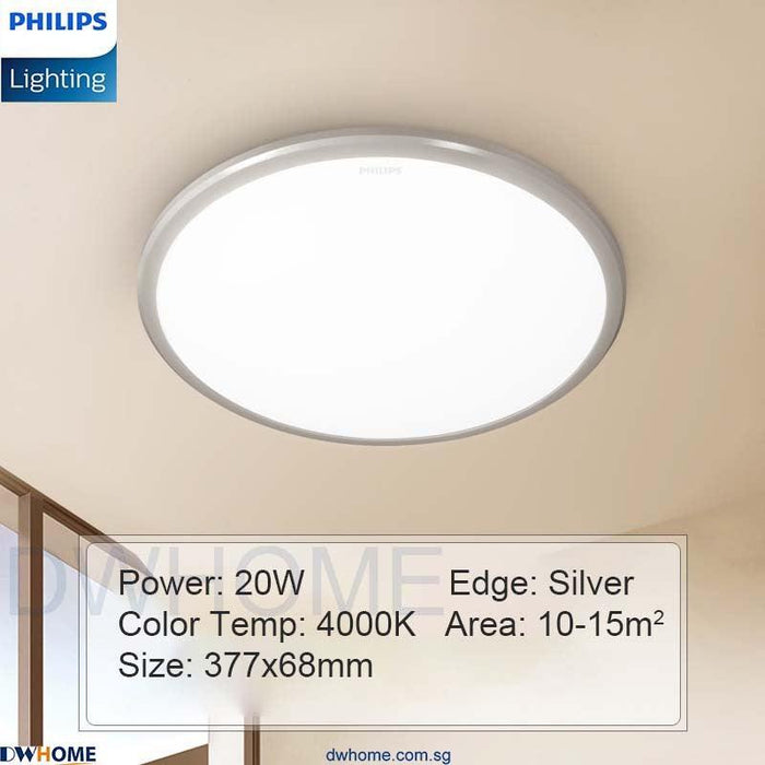 PHILIPS LED Ceiling light CL254 Series Round, 12W/17W/20W, Silver, White Edge Color, Bright.